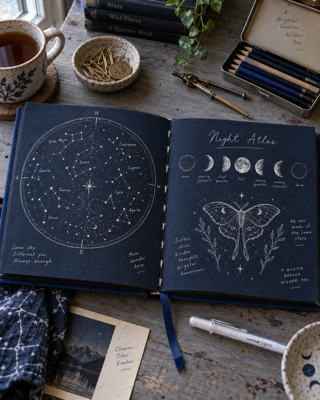 A deep blue celestial journal