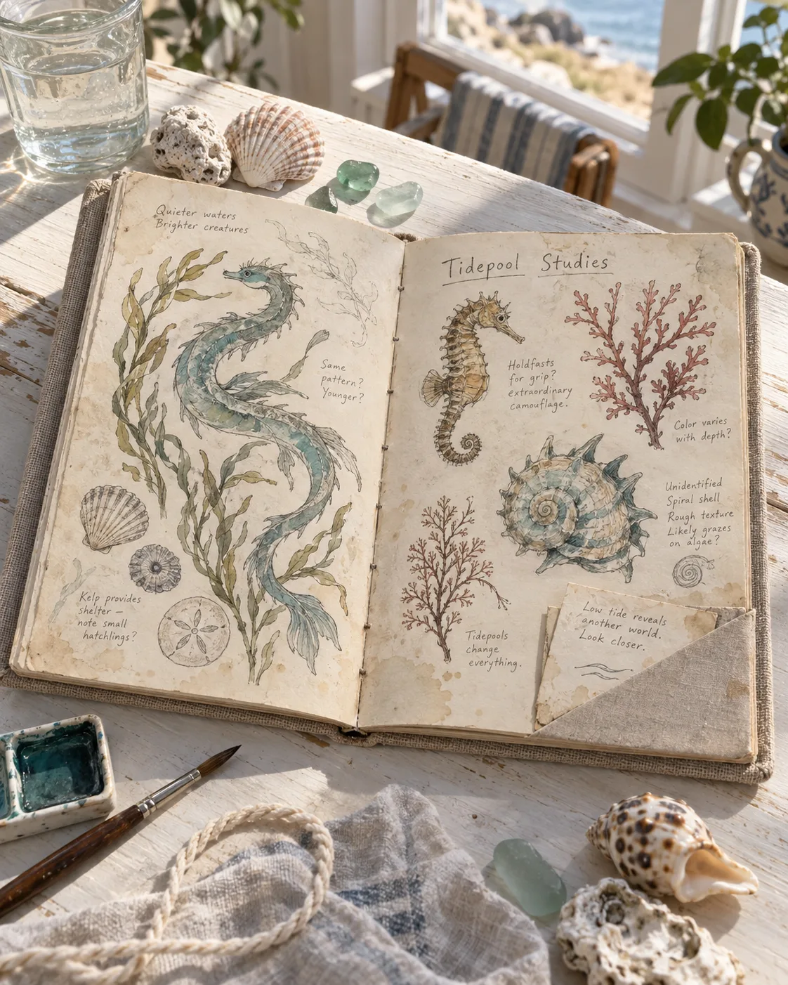 A coastal journal with shells and tide studies