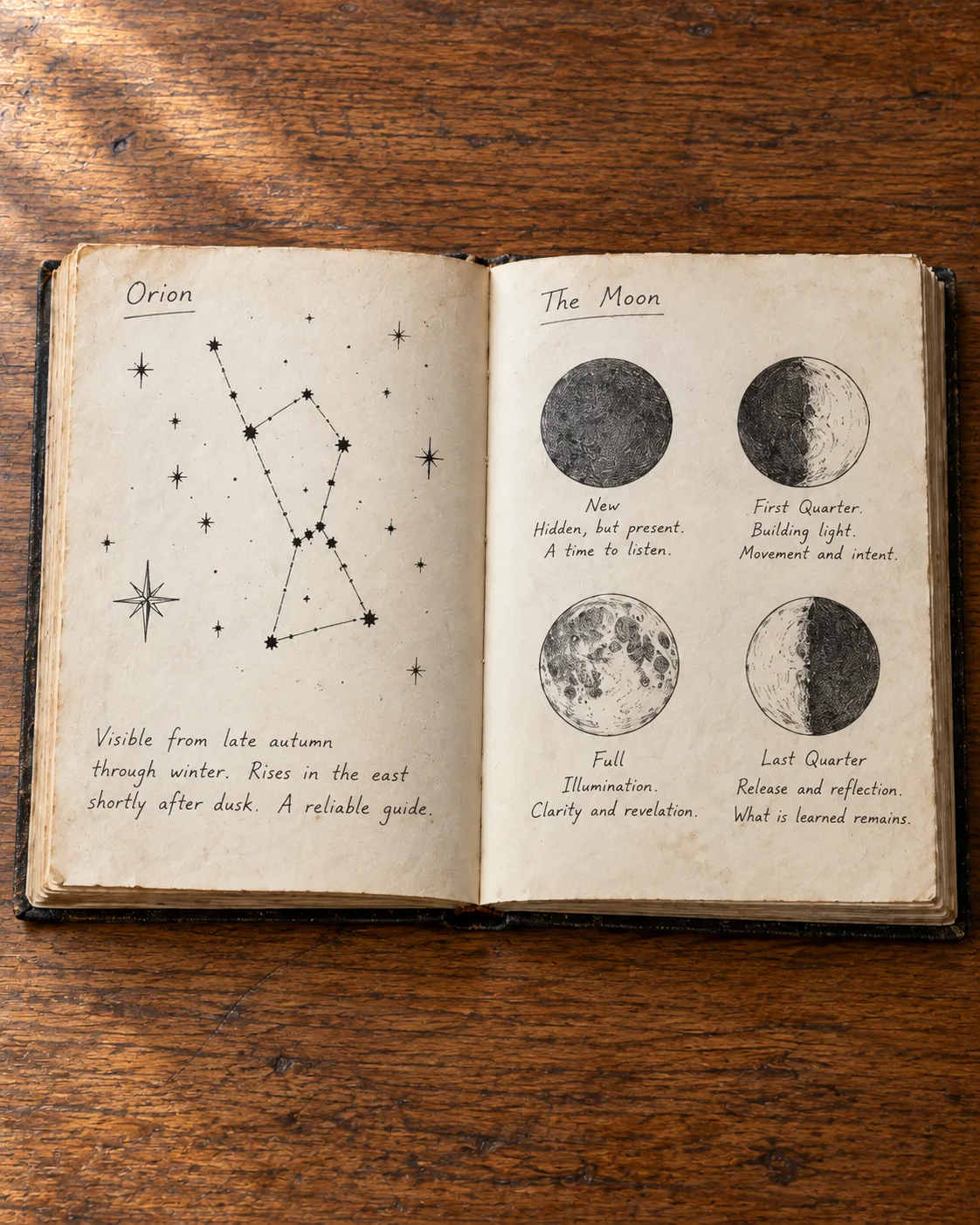 A celestial spread with star charts and phases