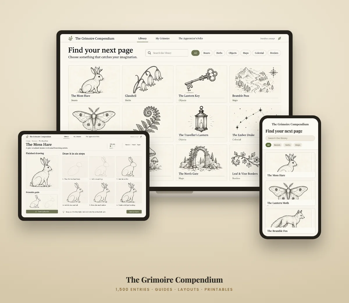 The Grimoire Compendium open on a laptop and a phone