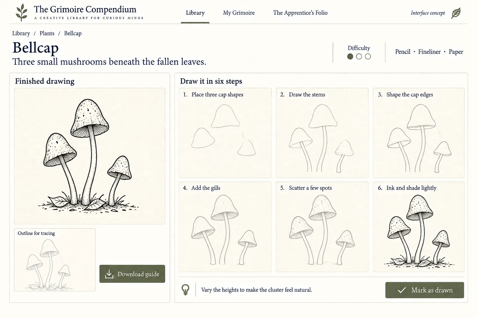 The Bellcap entry, drawn in steps