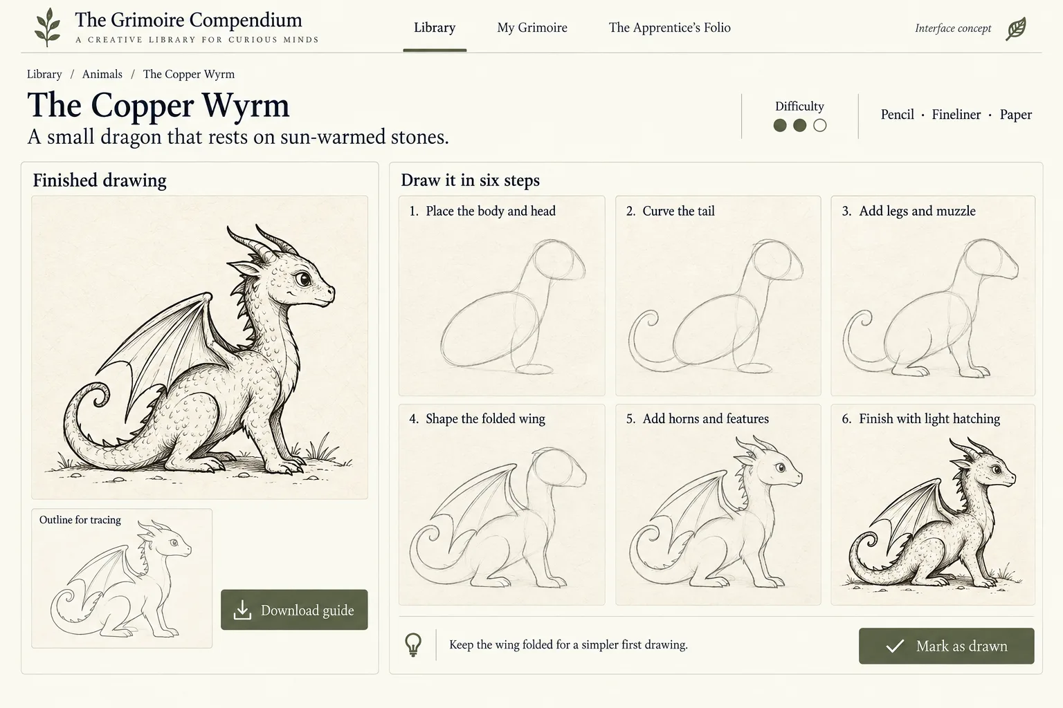 The Copper Wyrm entry, drawn in steps