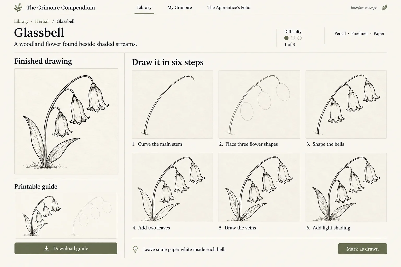 The Glassbell entry, drawn in steps
