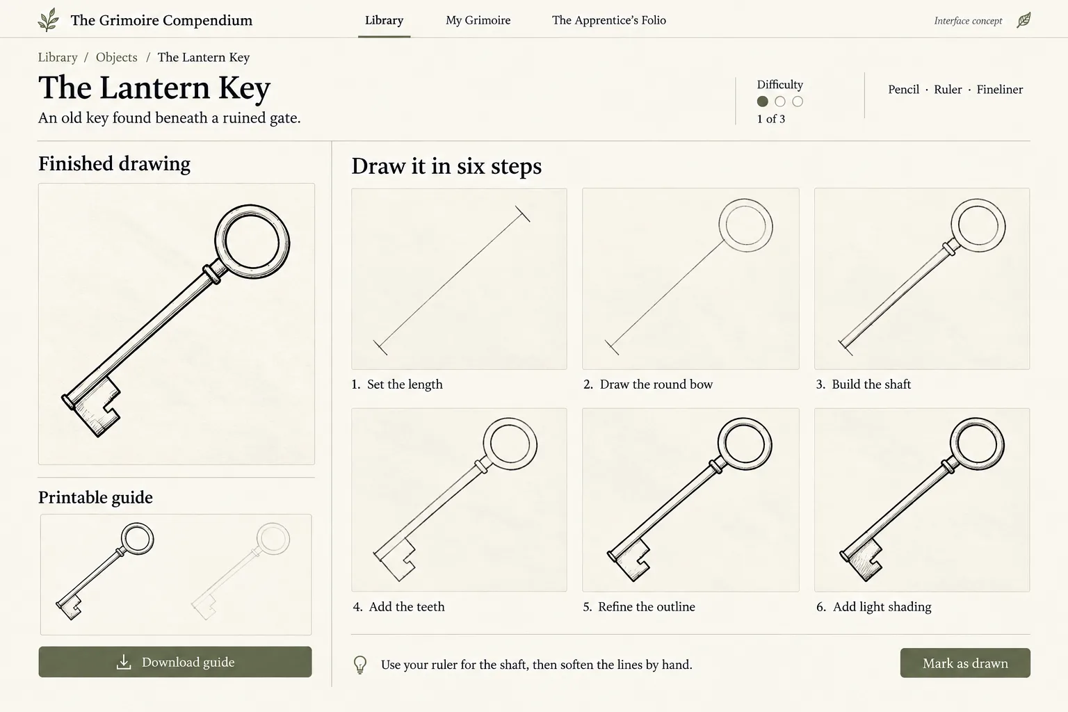 The Lantern Key entry, drawn in steps