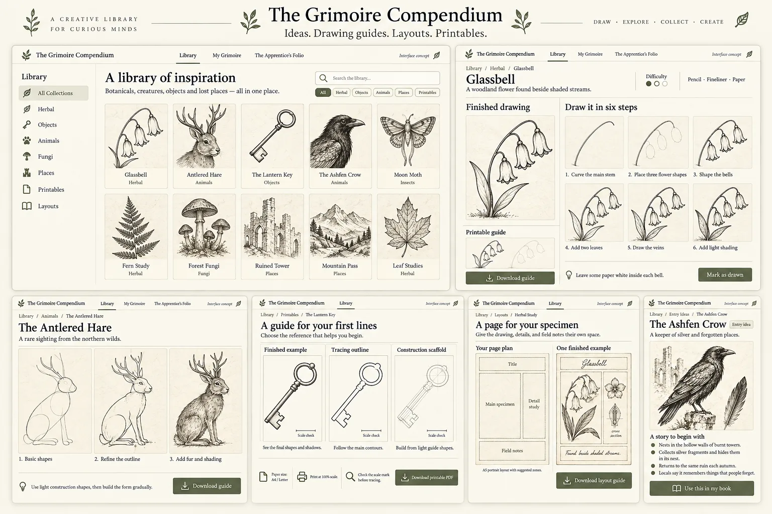 A collection view showing the entries already drawn, gathered together as one growing book