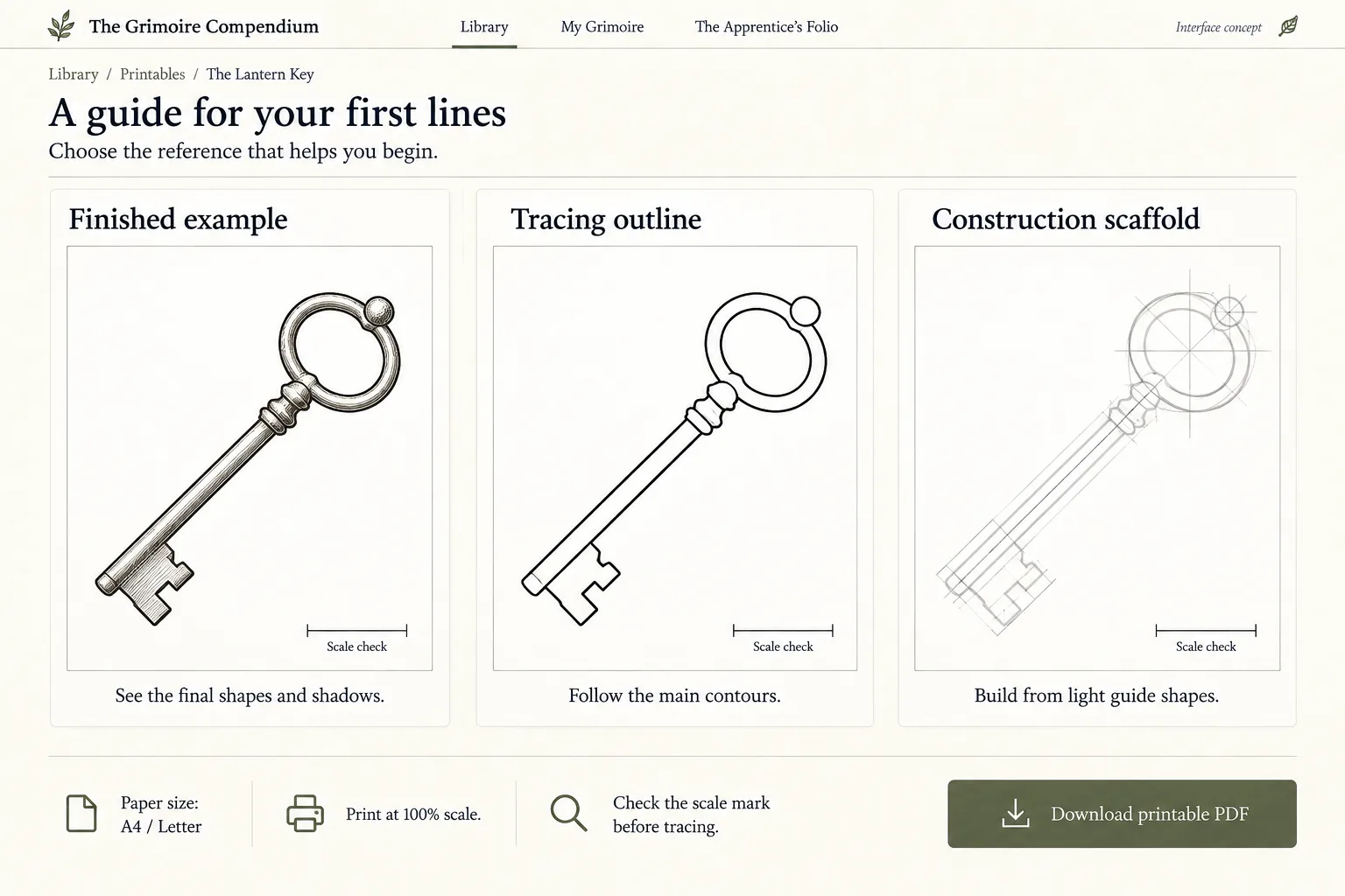 A printable guide sheet, faint construction lines ready to be drawn over